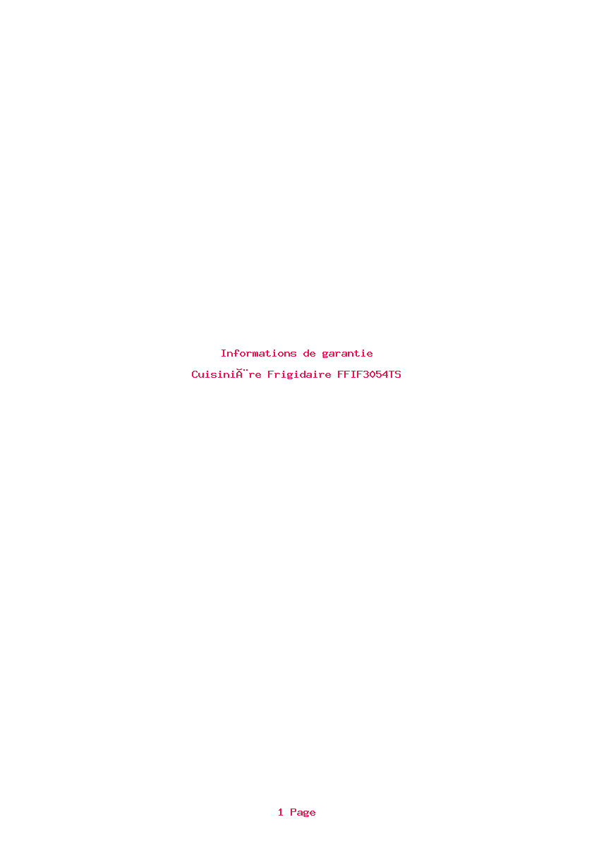 Page 1 de la notice Informations de garantie Frigidaire FFIF3054TS