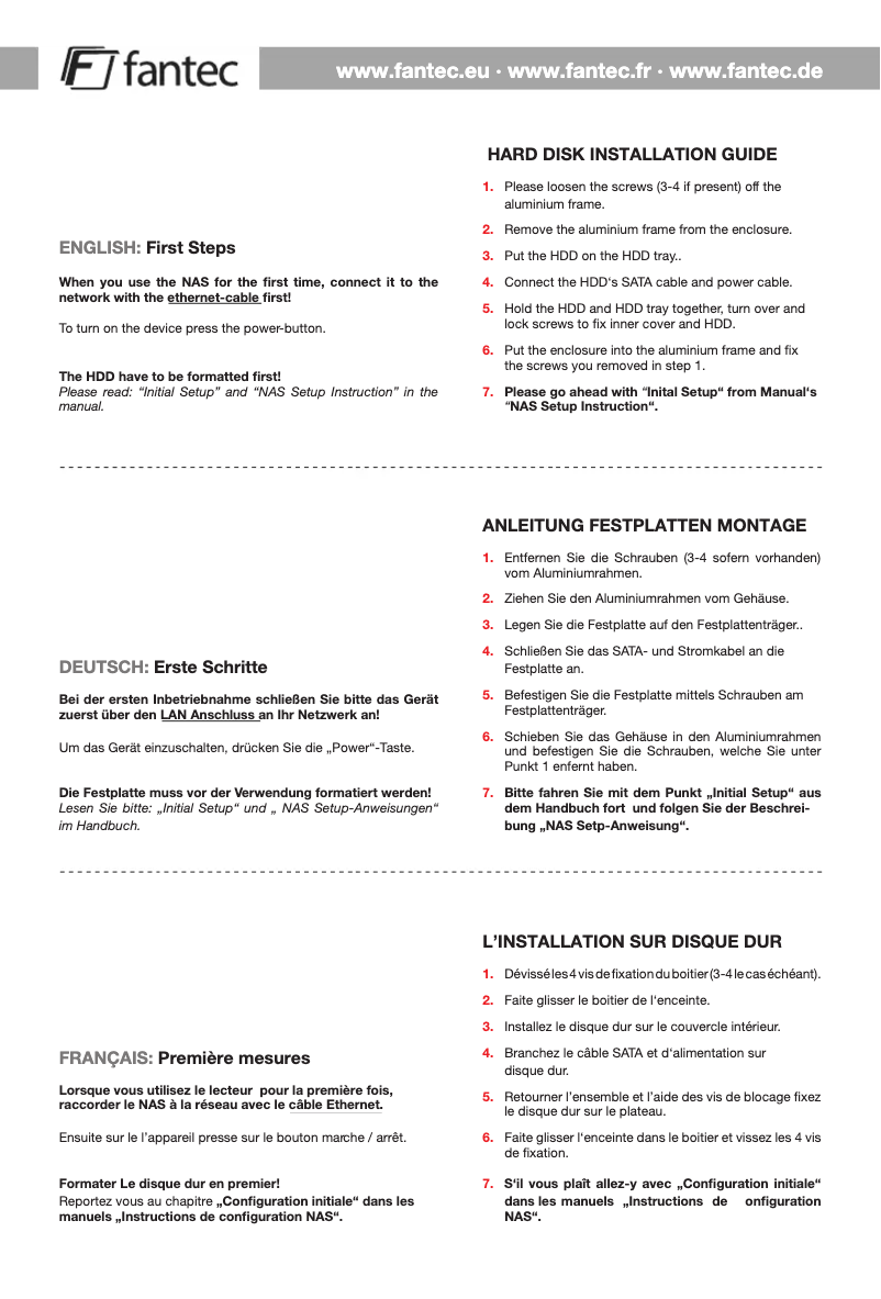 Page 1 de la notice Manuel utilisateur Fantec CL-35B1