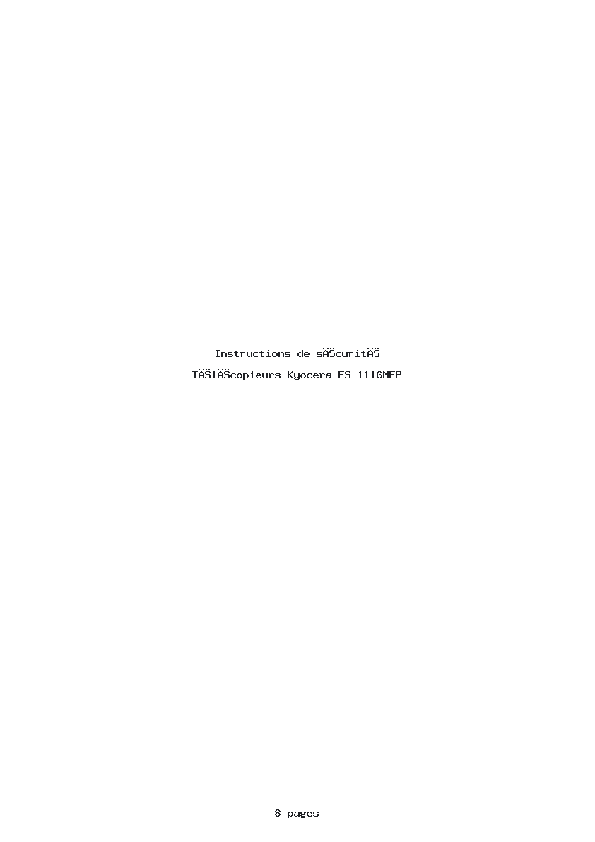 Page 1 de la notice Instructions de sécurité Kyocera FS-1116MFP