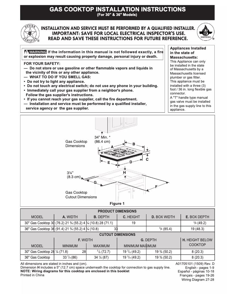 Page 1 de la notice Guide d'installation Frigidaire FGGC3045QS