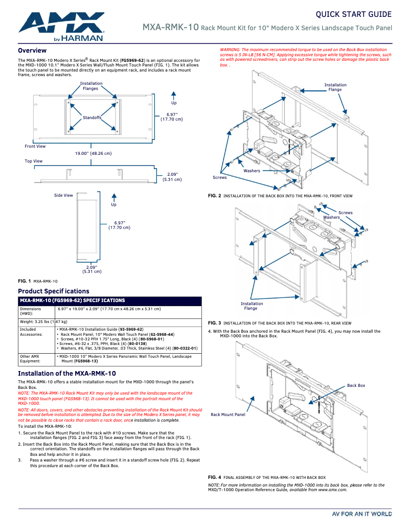 Page 1 de la notice Manuel utilisateur AMX MXA-RMK-10