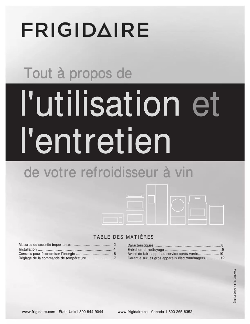 Page 1 de la notice Manuel utilisateur Frigidaire FFWC3822QS