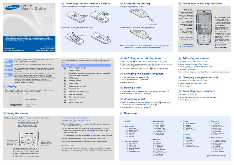 Page 1 de la notice Manuel utilisateur Samsung SGH-C140