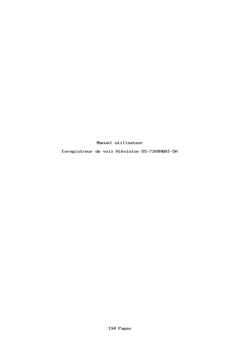 Page 1 de la notice Manuel utilisateur Hikvision DS-7308HQHI-SH