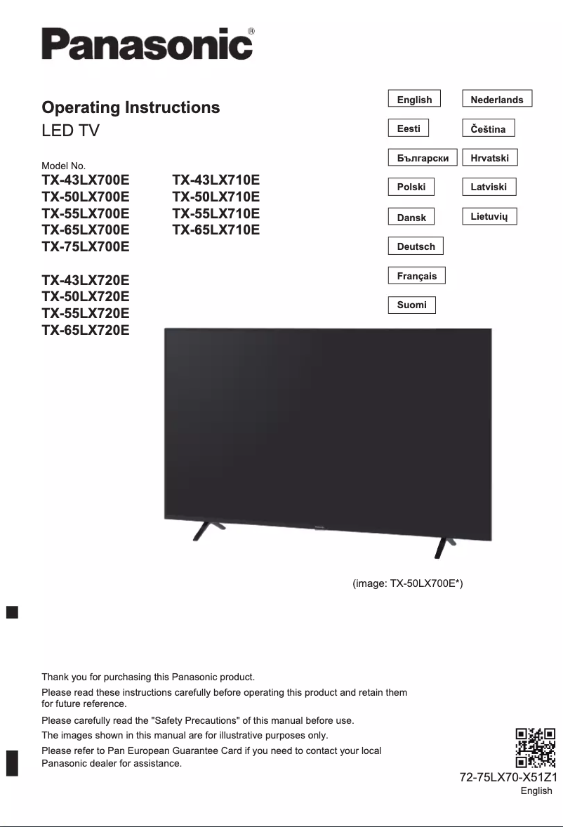 Page 1 de la notice Manuel utilisateur Panasonic TX-75LX700E