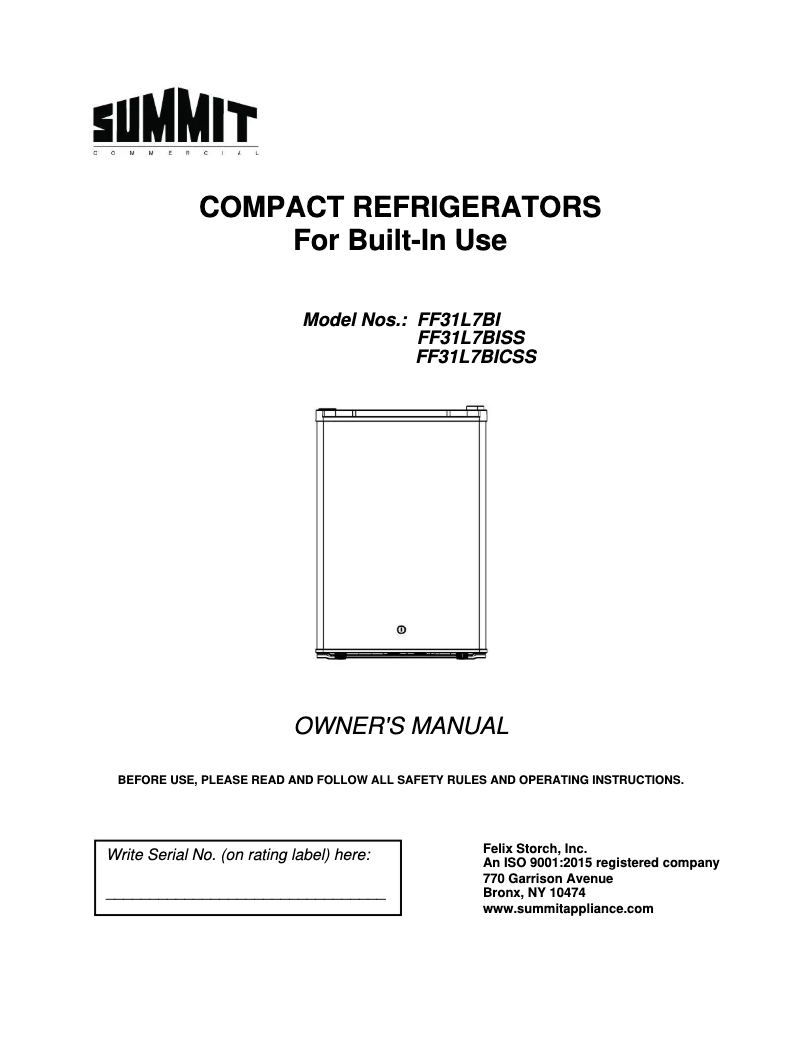 Page 1 de la notice Manuel utilisateur Summit FF31L7BICSS