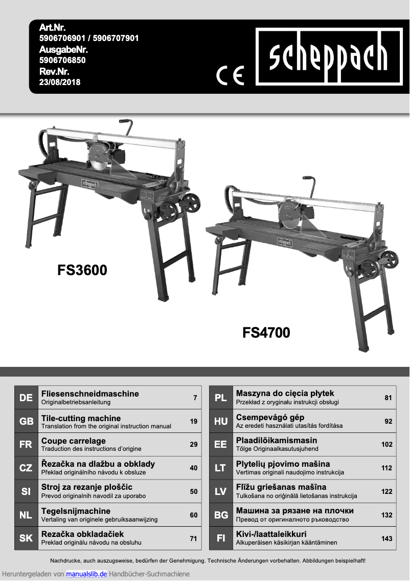 Page 1 de la notice Manuel utilisateur Scheppach FS4700