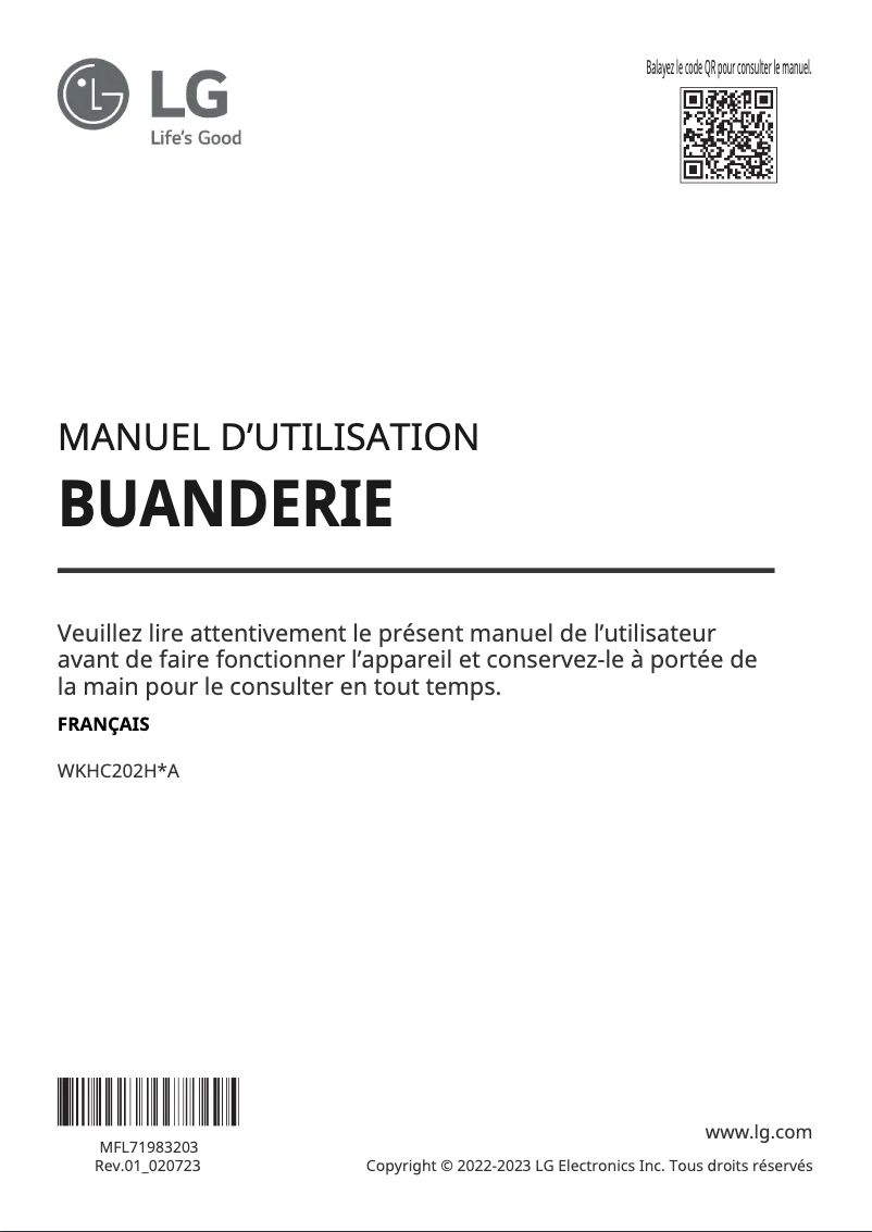 Page 1 de la notice Manuel utilisateur LG WKHC202HBA