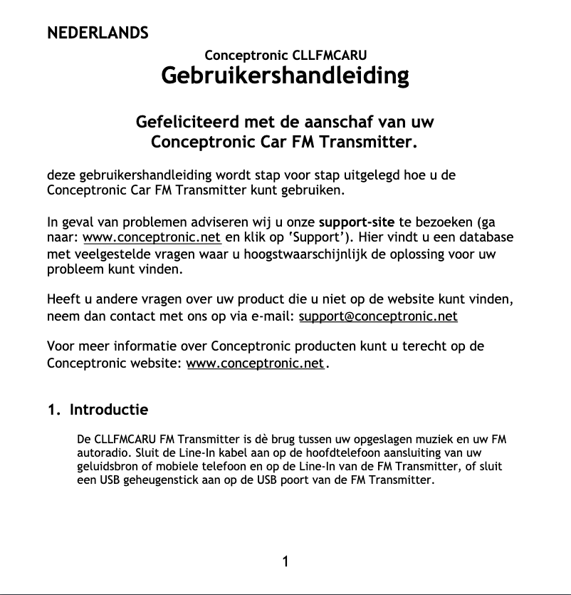 Page 1 de la notice Manuel utilisateur Conceptronic CLLFMCARU