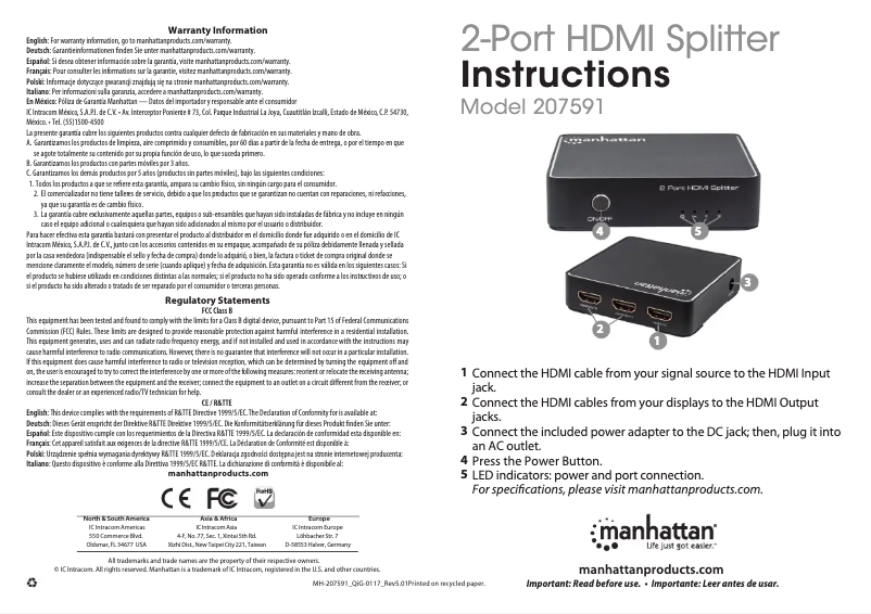 Page 1 de la notice Manuel utilisateur Manhattan 207591