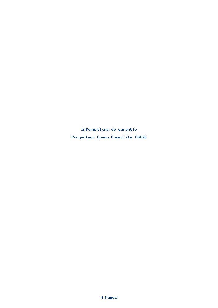 Page 1 de la notice Informations de garantie Epson PowerLite 1945W