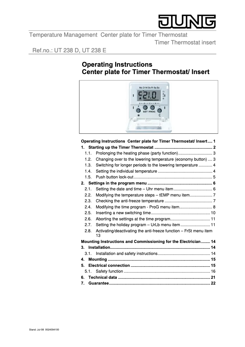 Page 1 de la notice Manuel utilisateur JUNG CDUT238D