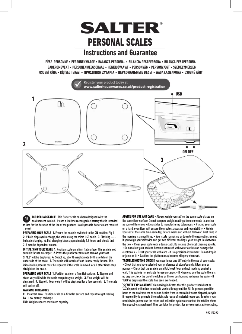 Page 1 de la notice Manuel utilisateur Salter 9222 BK3R