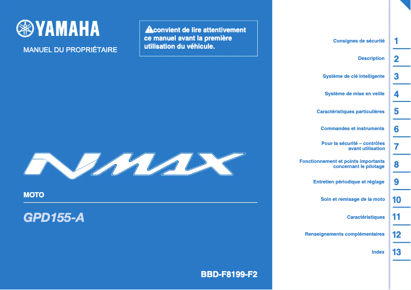 Page 1 de la notice Manuel utilisateur Yamaha NMAX 155 (2023)