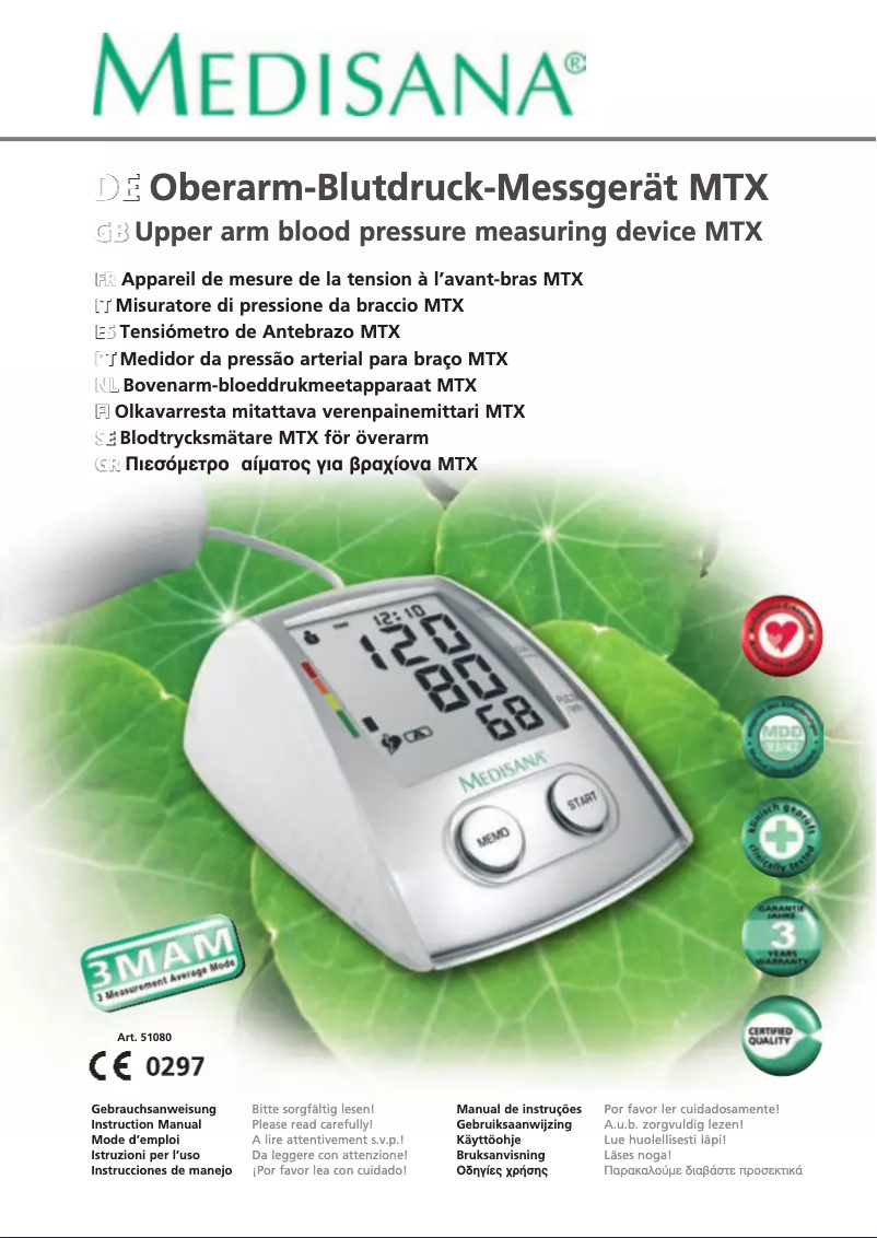 Page 1 de la notice Manuel utilisateur Medisana MTX