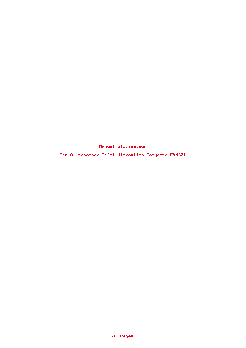 Page 1 de la notice Manuel utilisateur Tefal Ultragliss Easycord FV4371