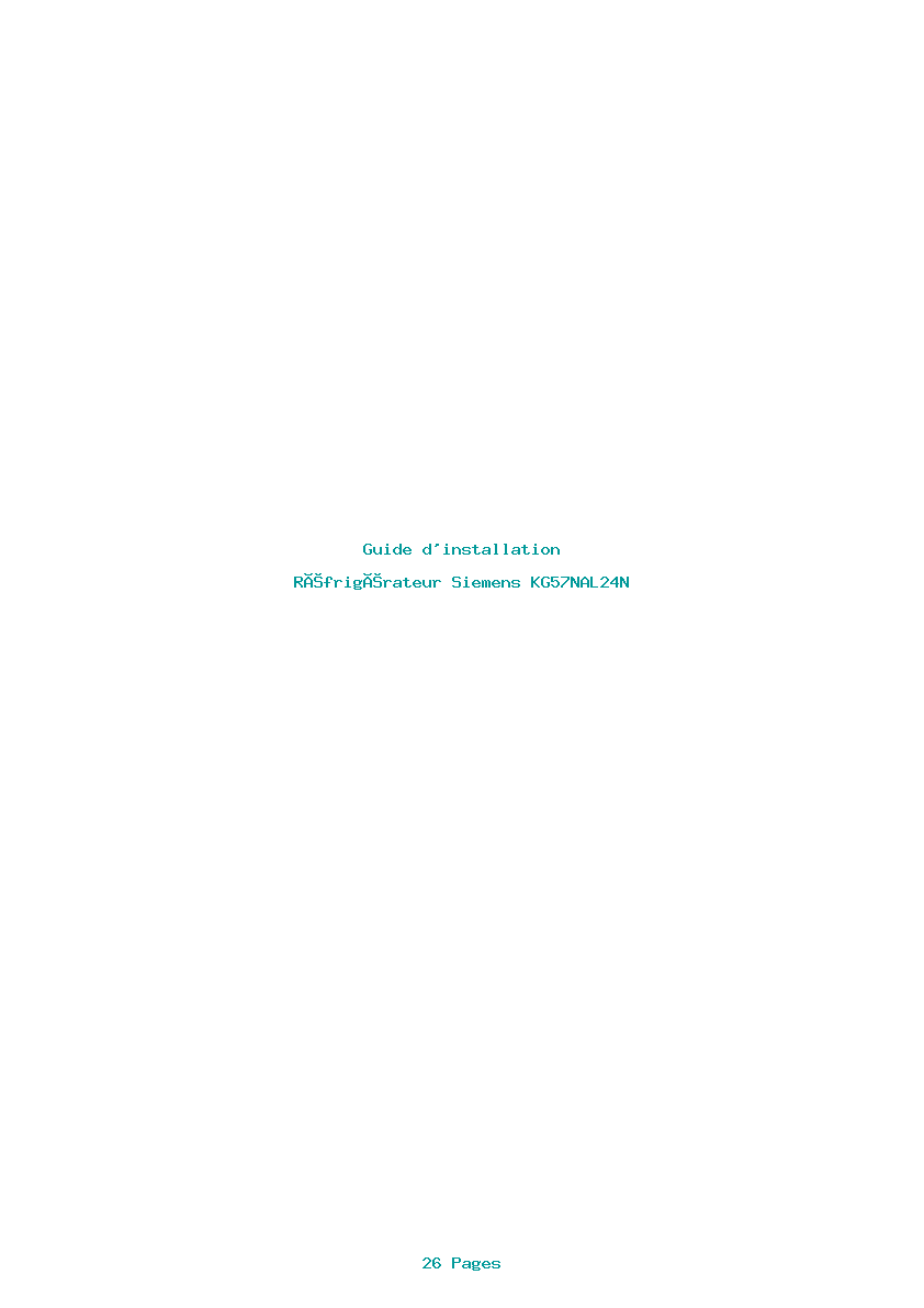 Page 1 de la notice Guide d'installation Siemens KG57NAL24N