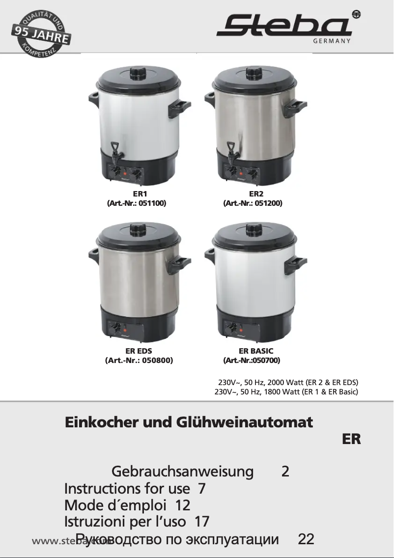 Page 1 de la notice Manuel utilisateur Steba ER 1