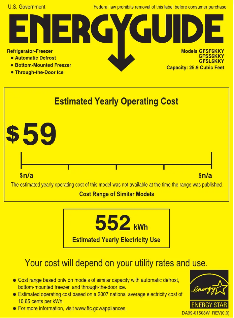 Page n°1 - Label énergétique GE GFSS6KKYSS