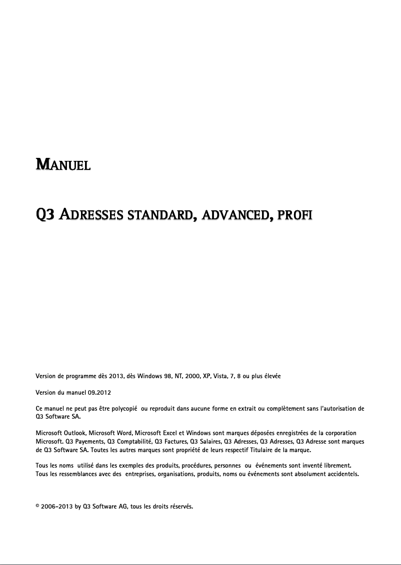 Page 1 de la notice Manuel utilisateur Q3 Software 16AS