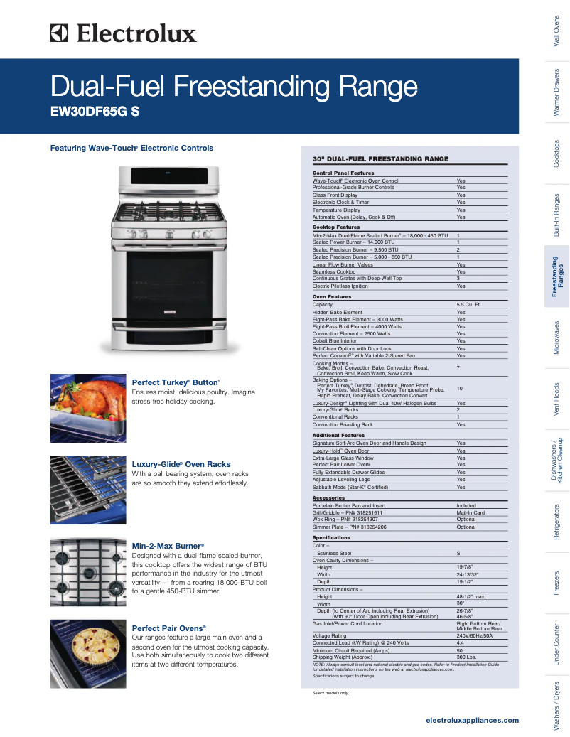 Page 1 de la notice Fiche technique Electrolux EW30DF65GB