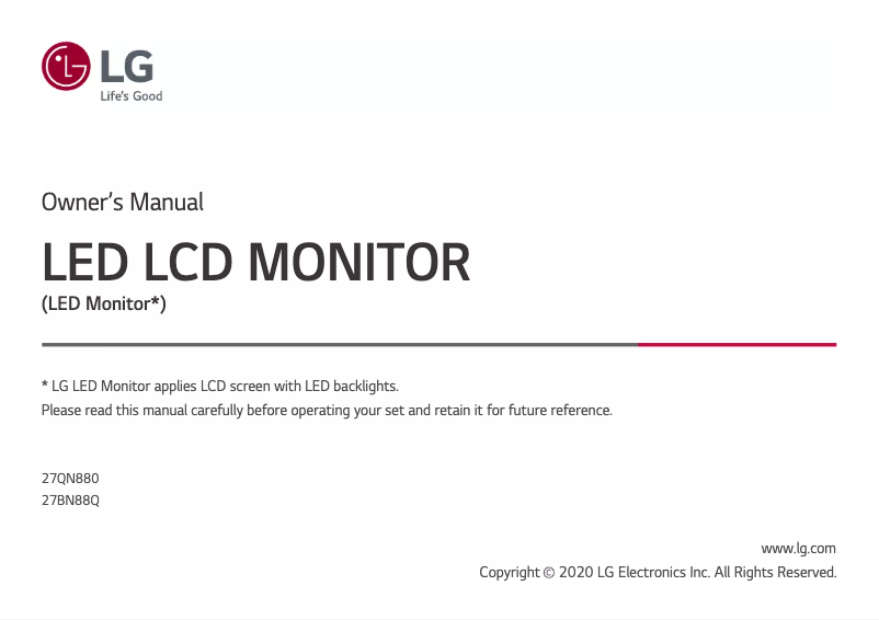 Page 1 de la notice Manuel utilisateur LG UltraFine 27BN88Q