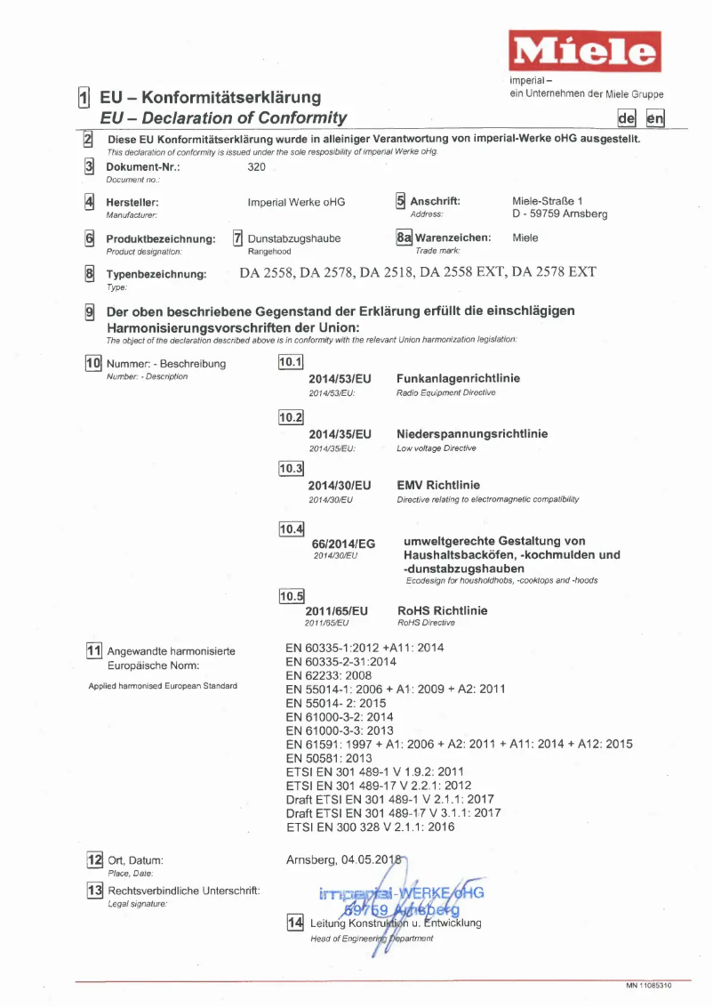 Página 1 del manual Manual de instrucciones Miele DA 2558 EXTA