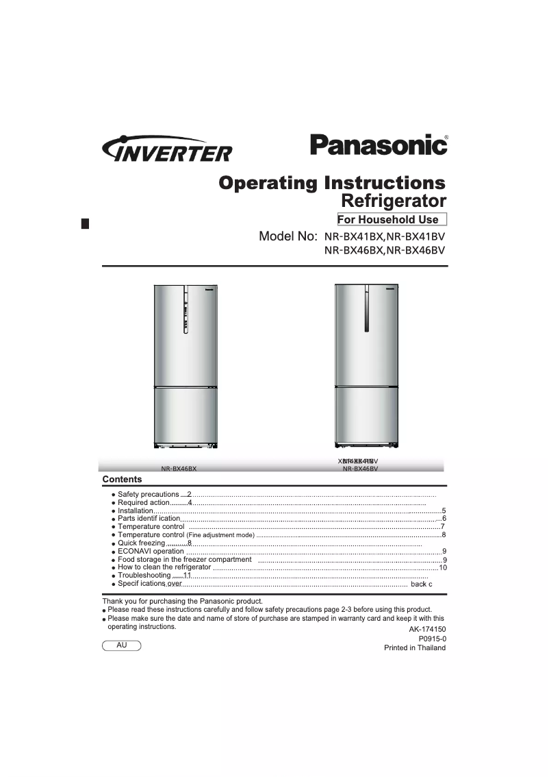 Página 1 del manual Manual de usuario Panasonic NR-BX41BGK