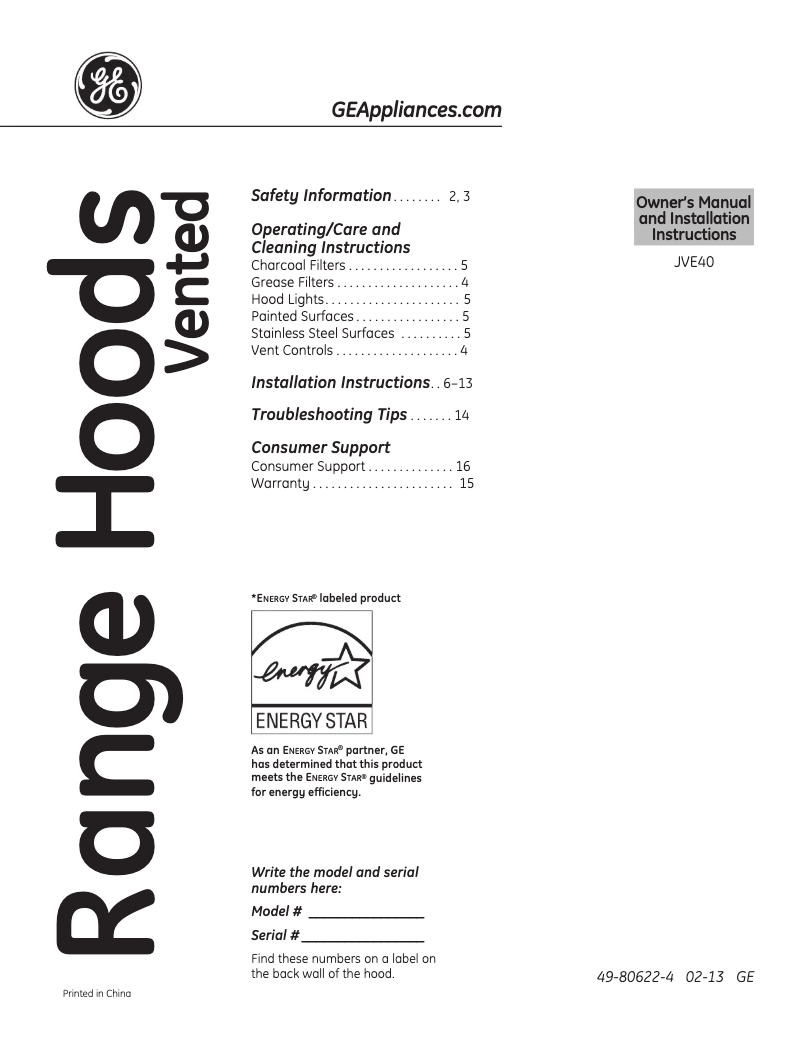 Page 1 de la notice Mode d'emploi GE JVE40DTBB