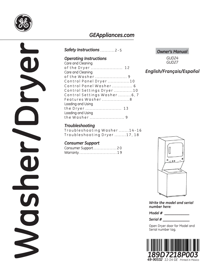 Página 1 del manual Manual de usuario GE Spacemaker GUD24ESSJWW