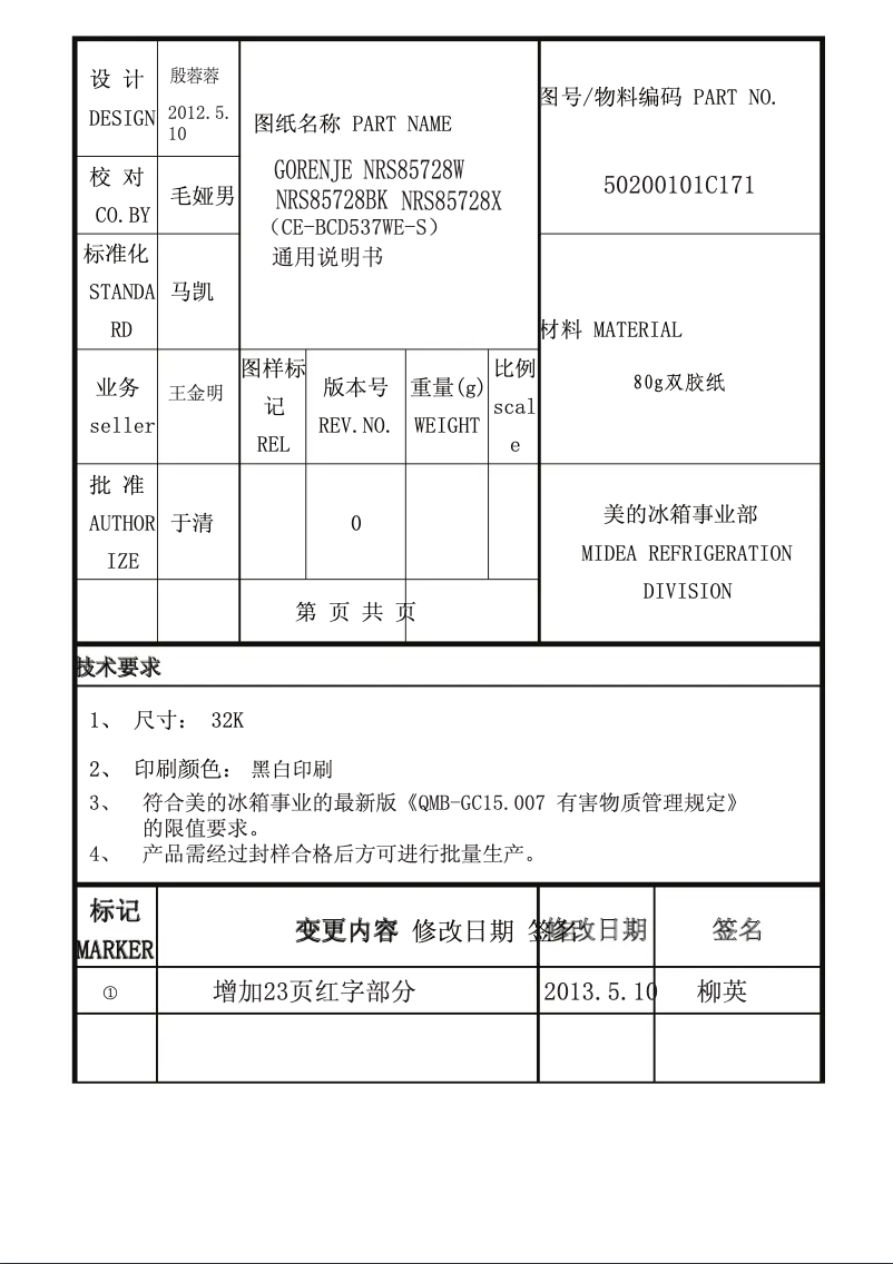 Page 1 de la notice Manuel utilisateur Gorenje NRS85728