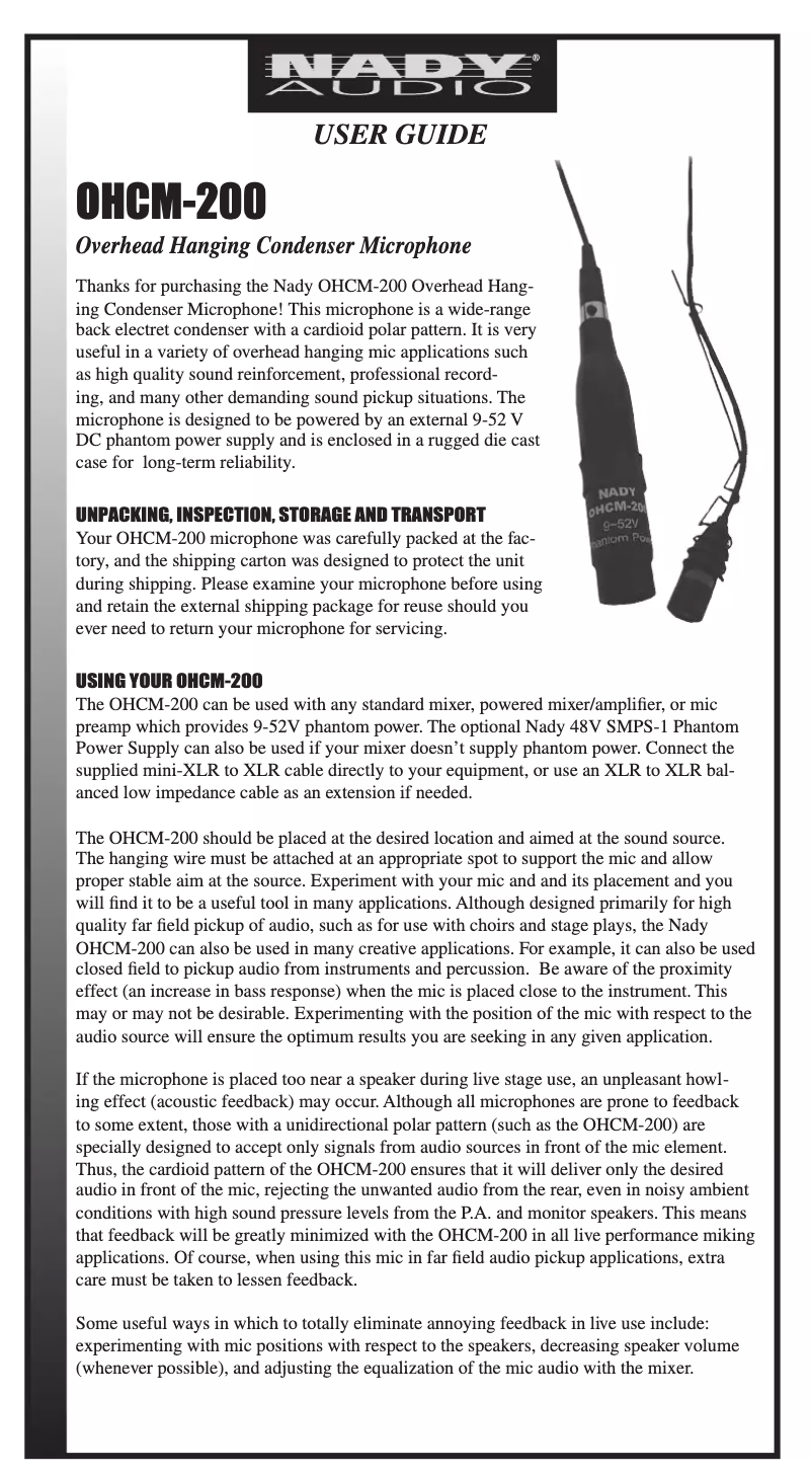 Page 1 de la notice Manuel utilisateur Nady Systems OHCM-200