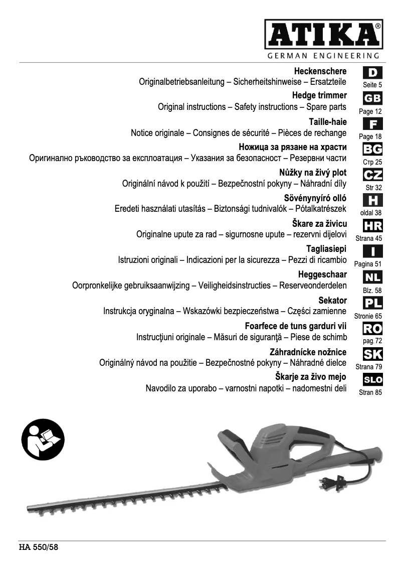 Page 1 of the manual User Manual ATIKA HA 550/58