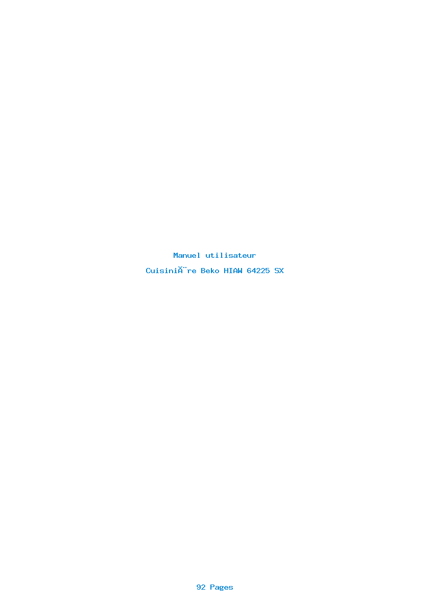 Page 1 de la notice Manuel utilisateur Beko HIAW 64225 SX