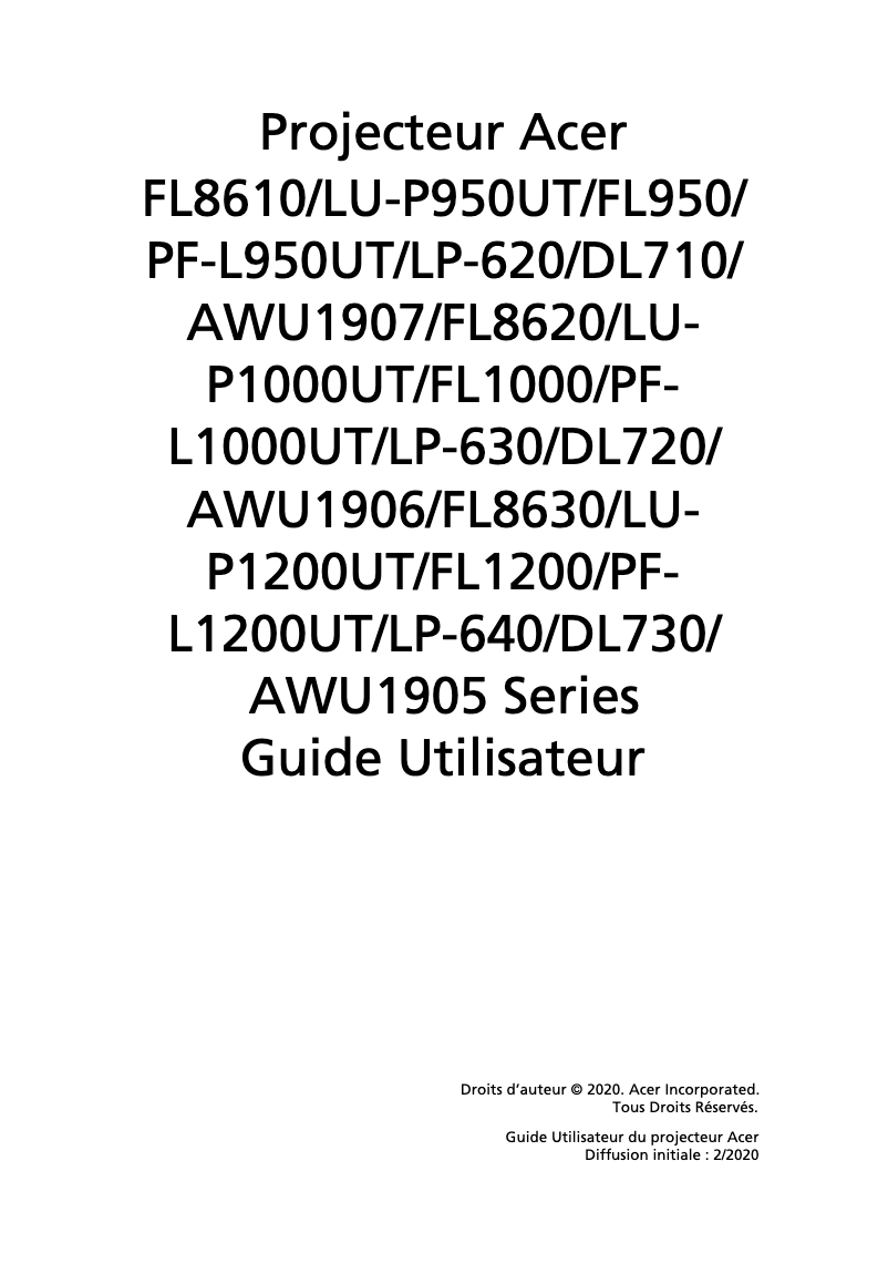 Page 1 de la notice Manuel utilisateur Acer FL8610