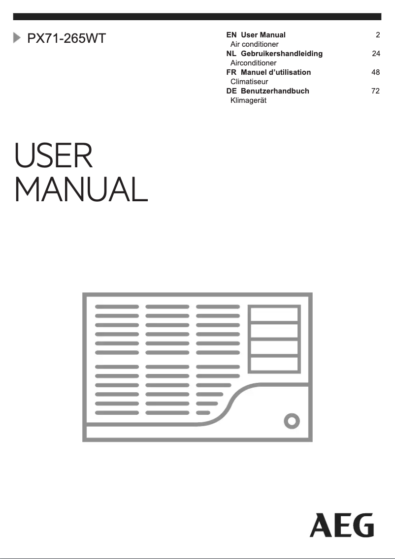 Page 1 de la notice Manuel utilisateur AEG PX71-265WT