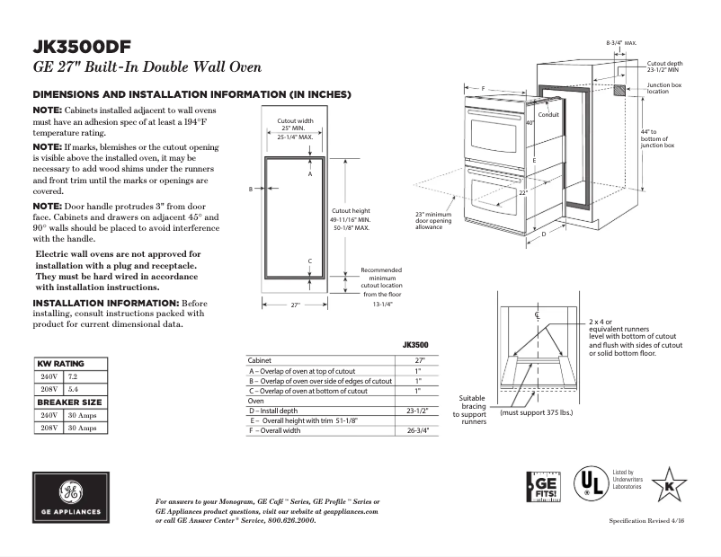 Página 1 del manual Ficha técnica GE JK3500DFCC