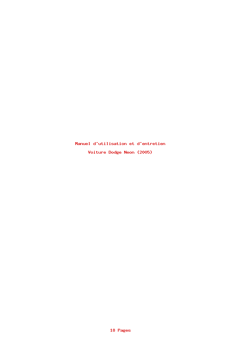 Page 1 de la notice Manuel d'utilisation et d'entretien Dodge Neon (2005)