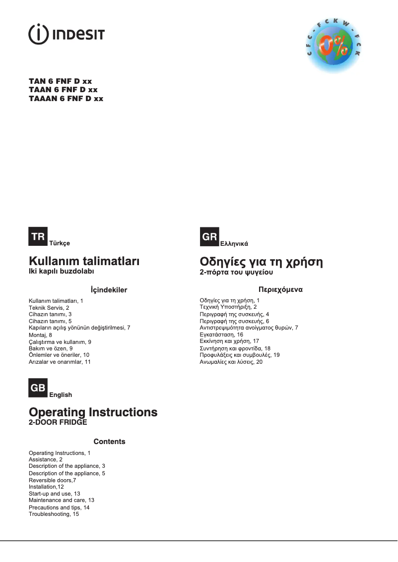 Page n°1 - Manuel utilisateur Indesit TAN 6 FNF DNX (TK)