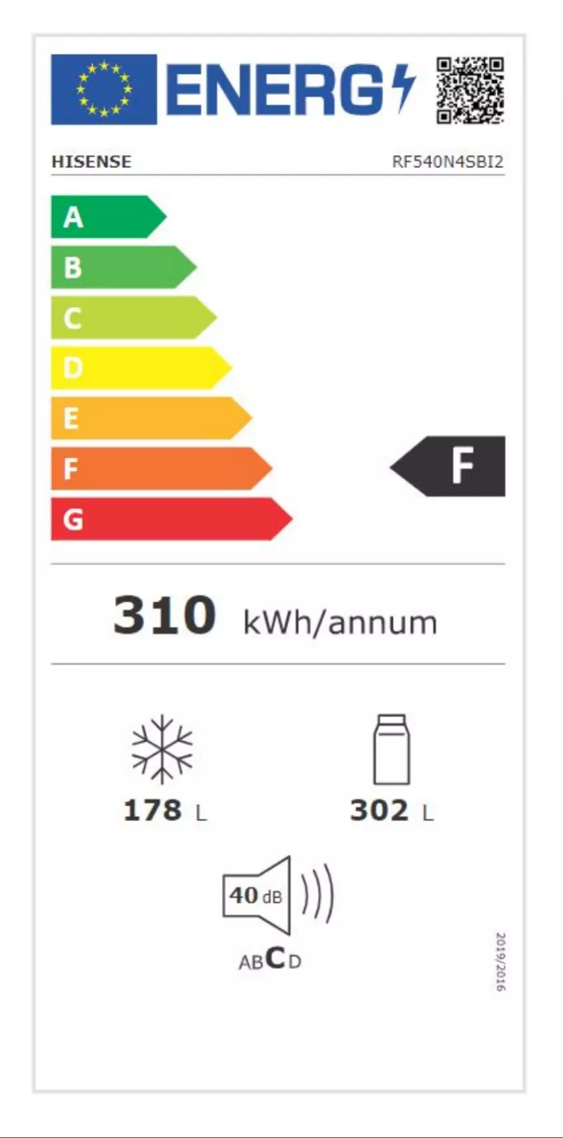 Page 1 de la notice Label énergétique Hisense RF540N4SBI2