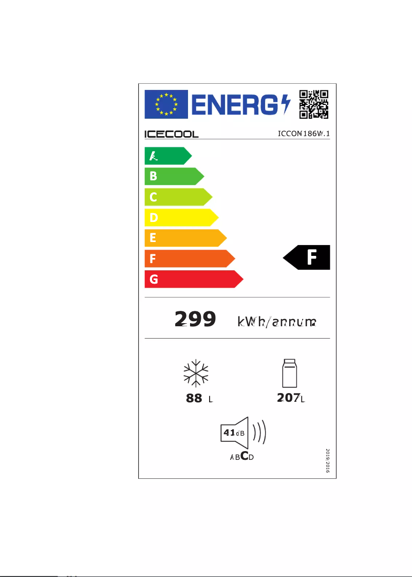 Page 1 de la notice Label énergétique Icecool ICCOM186W.1