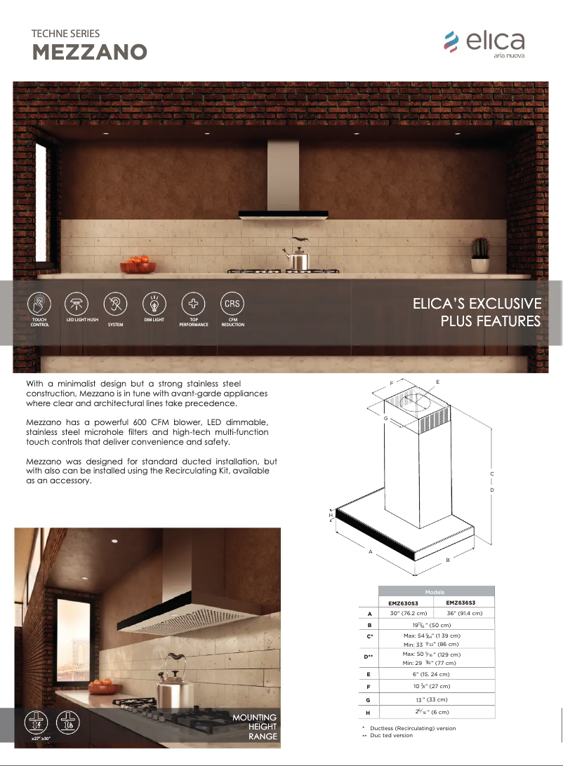 Page 1 de la notice Fiche technique Elica Mezzano EMZ630S3