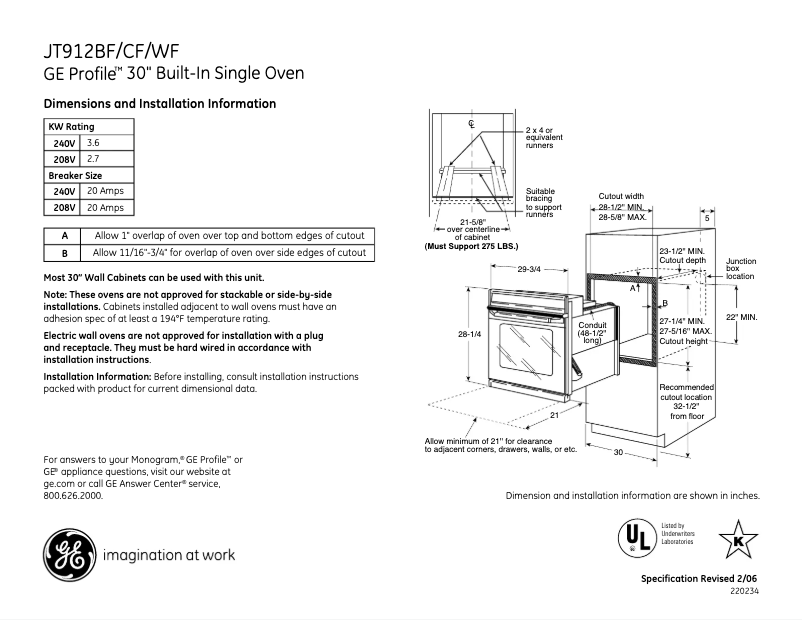 Page n°1 - Fiche technique GE JT912BFBB