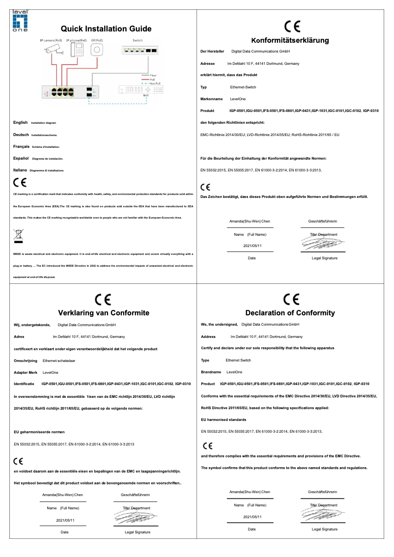 Page 1 of the manual Technical Sheet Equip IGP-1031