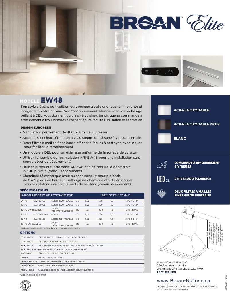 Page 1 de la notice Brochure Broan EW4830WH
