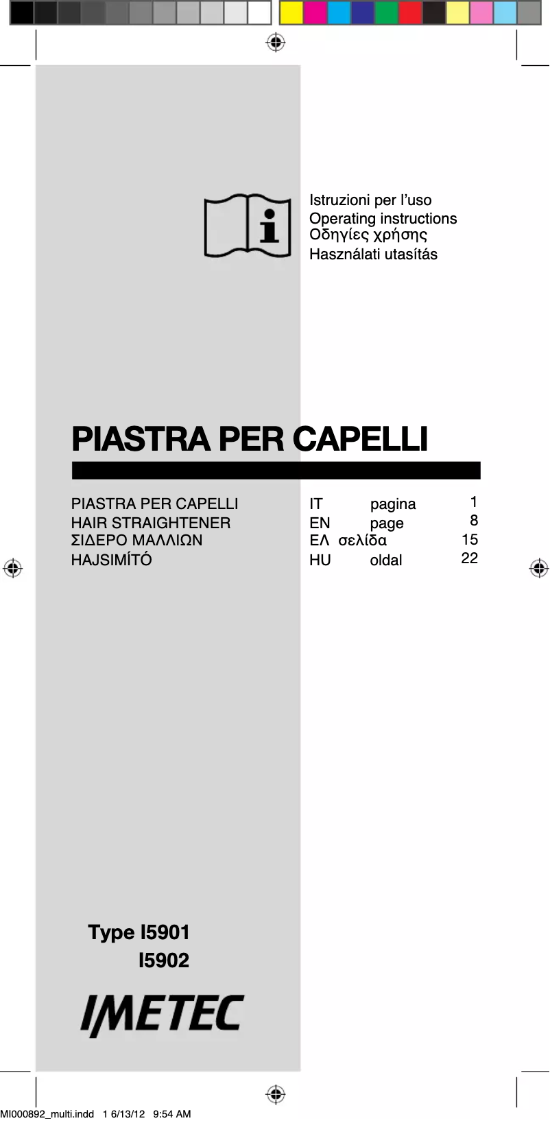 Page 1 de la notice Manuel utilisateur Imetec Bellissima Creativity B1700
