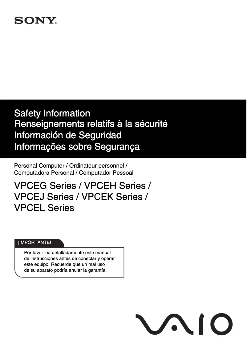 Page 1 de la notice Instructions de sécurité Sony Vaio VPCEG2BGX