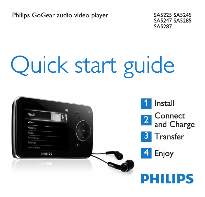 Page 1 of the manual Quick Start Guide Philips GoGear SA5245