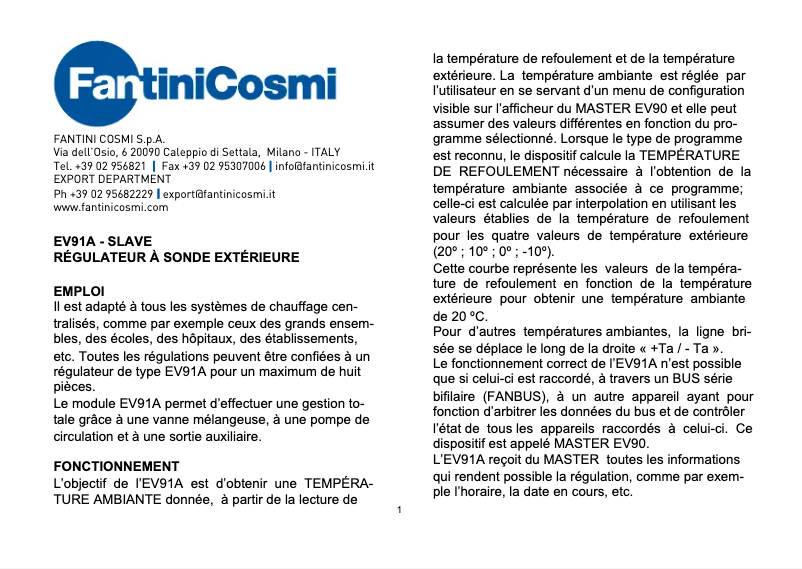 Page 1 de la notice Manuel utilisateur Fantini Cosmi EV91A