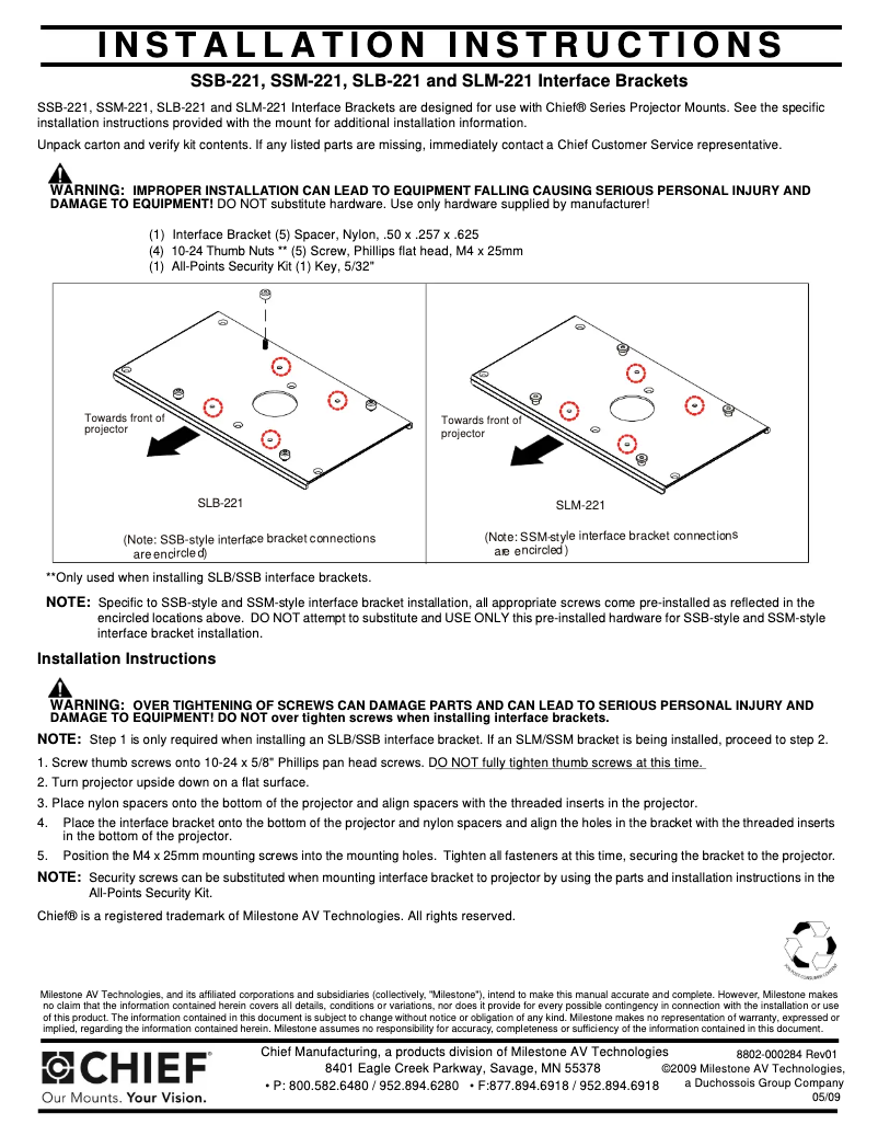 Page 1 de la notice Manuel utilisateur Chief SLM221